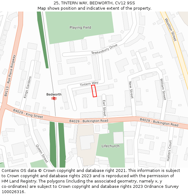 25, TINTERN WAY, BEDWORTH, CV12 9SS: Location map and indicative extent of plot