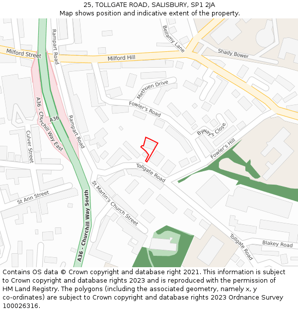 25, TOLLGATE ROAD, SALISBURY, SP1 2JA: Location map and indicative extent of plot