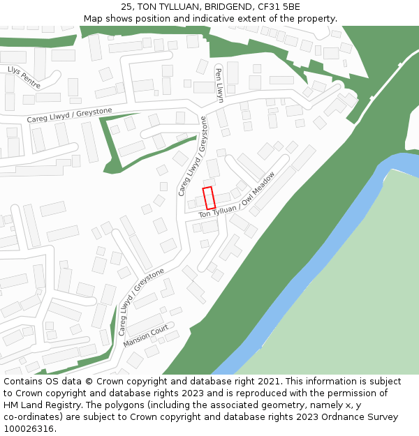 25, TON TYLLUAN, BRIDGEND, CF31 5BE: Location map and indicative extent of plot