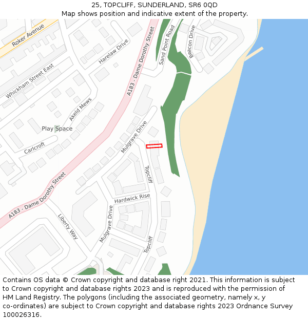 25, TOPCLIFF, SUNDERLAND, SR6 0QD: Location map and indicative extent of plot