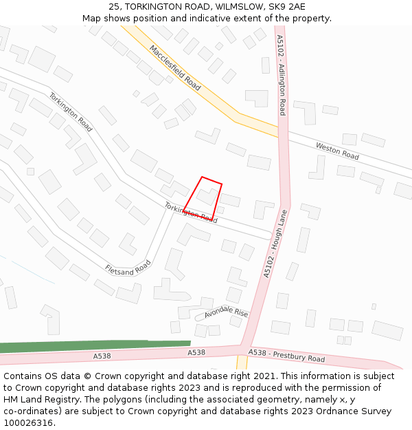 25, TORKINGTON ROAD, WILMSLOW, SK9 2AE: Location map and indicative extent of plot