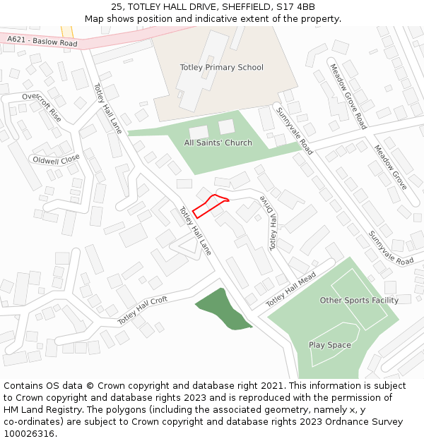 25, TOTLEY HALL DRIVE, SHEFFIELD, S17 4BB: Location map and indicative extent of plot