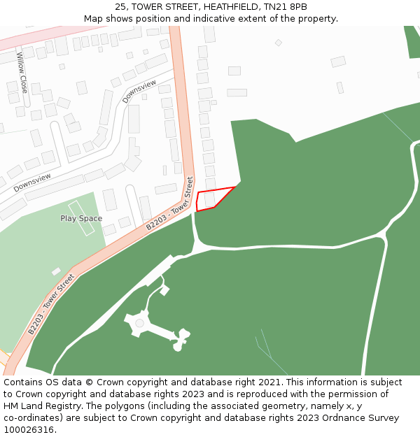 25, TOWER STREET, HEATHFIELD, TN21 8PB: Location map and indicative extent of plot