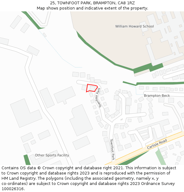 25, TOWNFOOT PARK, BRAMPTON, CA8 1RZ: Location map and indicative extent of plot