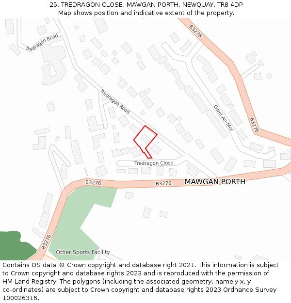 25, TREDRAGON CLOSE, MAWGAN PORTH, NEWQUAY, TR8 4DP: Location map and indicative extent of plot