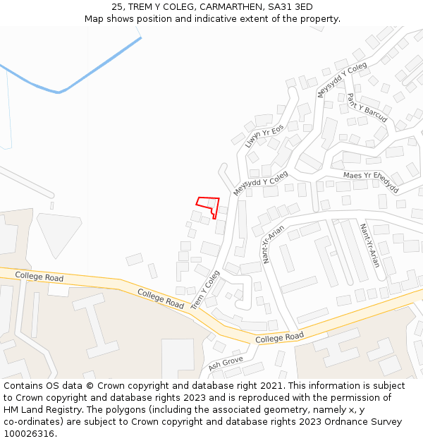 25, TREM Y COLEG, CARMARTHEN, SA31 3ED: Location map and indicative extent of plot