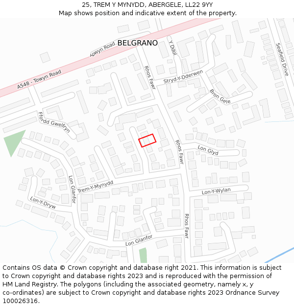 25, TREM Y MYNYDD, ABERGELE, LL22 9YY: Location map and indicative extent of plot