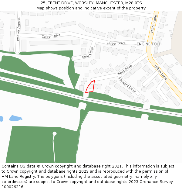 25, TRENT DRIVE, WORSLEY, MANCHESTER, M28 0TS: Location map and indicative extent of plot