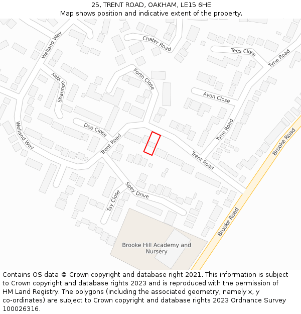 25, TRENT ROAD, OAKHAM, LE15 6HE: Location map and indicative extent of plot