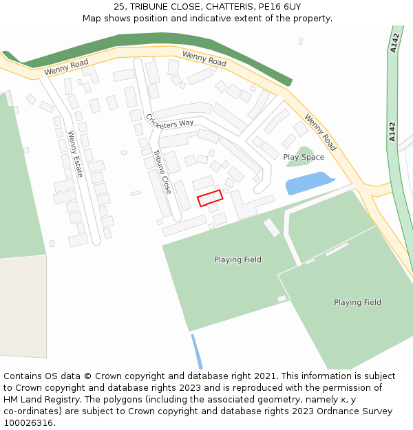 25, TRIBUNE CLOSE, CHATTERIS, PE16 6UY: Location map and indicative extent of plot