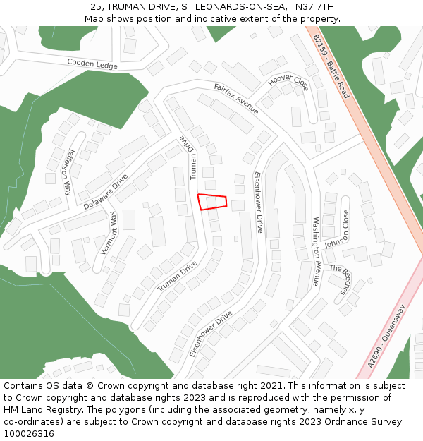 25, TRUMAN DRIVE, ST LEONARDS-ON-SEA, TN37 7TH: Location map and indicative extent of plot