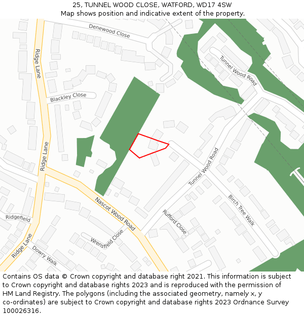 25, TUNNEL WOOD CLOSE, WATFORD, WD17 4SW: Location map and indicative extent of plot