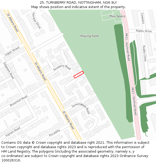 25, TURNBERRY ROAD, NOTTINGHAM, NG6 9LY: Location map and indicative extent of plot