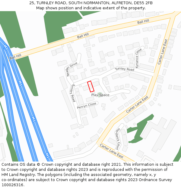 25, TURNLEY ROAD, SOUTH NORMANTON, ALFRETON, DE55 2FB: Location map and indicative extent of plot