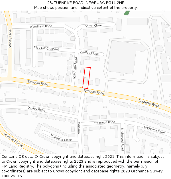 25, TURNPIKE ROAD, NEWBURY, RG14 2NE: Location map and indicative extent of plot