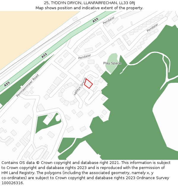 25, TYDDYN DRYCIN, LLANFAIRFECHAN, LL33 0RJ: Location map and indicative extent of plot
