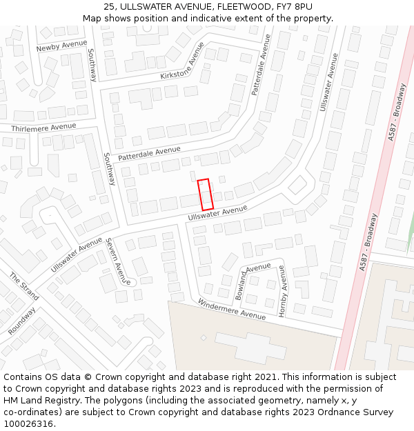 25, ULLSWATER AVENUE, FLEETWOOD, FY7 8PU: Location map and indicative extent of plot