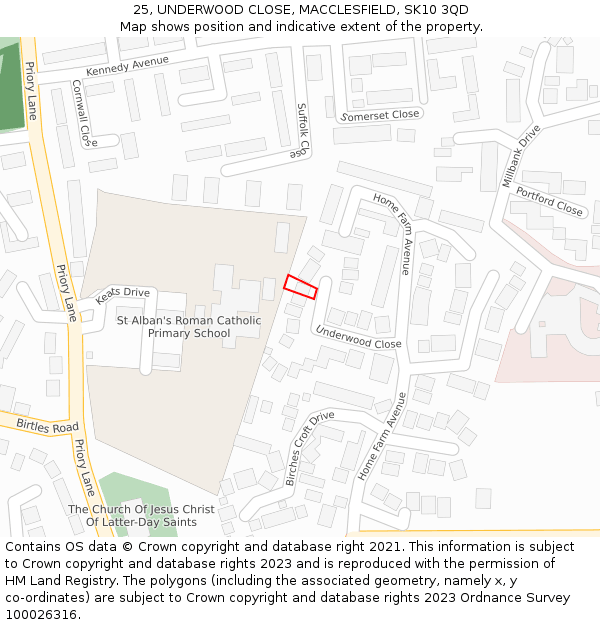 25, UNDERWOOD CLOSE, MACCLESFIELD, SK10 3QD: Location map and indicative extent of plot