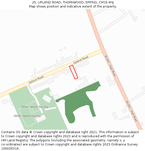 25, UPLAND ROAD, THORNWOOD, EPPING, CM16 6NJ: Location map and indicative extent of plot