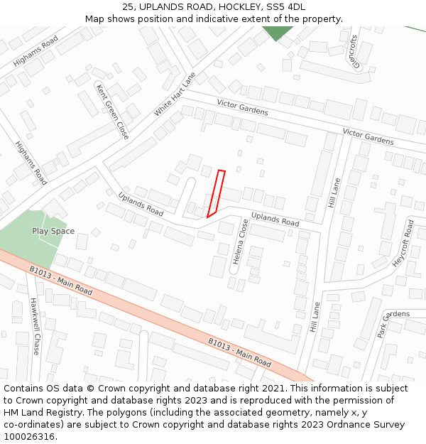 25, UPLANDS ROAD, HOCKLEY, SS5 4DL: Location map and indicative extent of plot