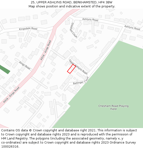 25, UPPER ASHLYNS ROAD, BERKHAMSTED, HP4 3BW: Location map and indicative extent of plot
