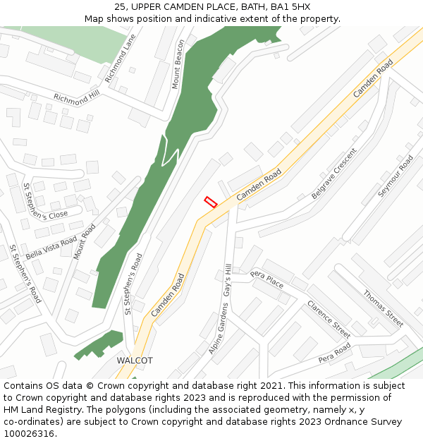 25, UPPER CAMDEN PLACE, BATH, BA1 5HX: Location map and indicative extent of plot