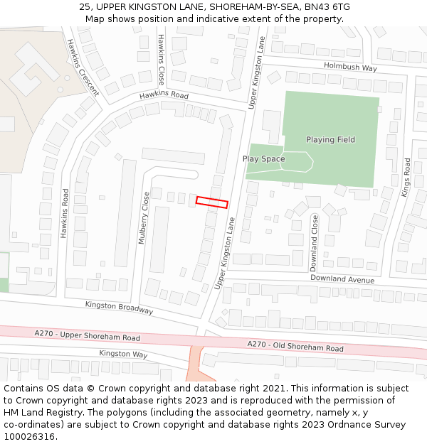 25, UPPER KINGSTON LANE, SHOREHAM-BY-SEA, BN43 6TG: Location map and indicative extent of plot