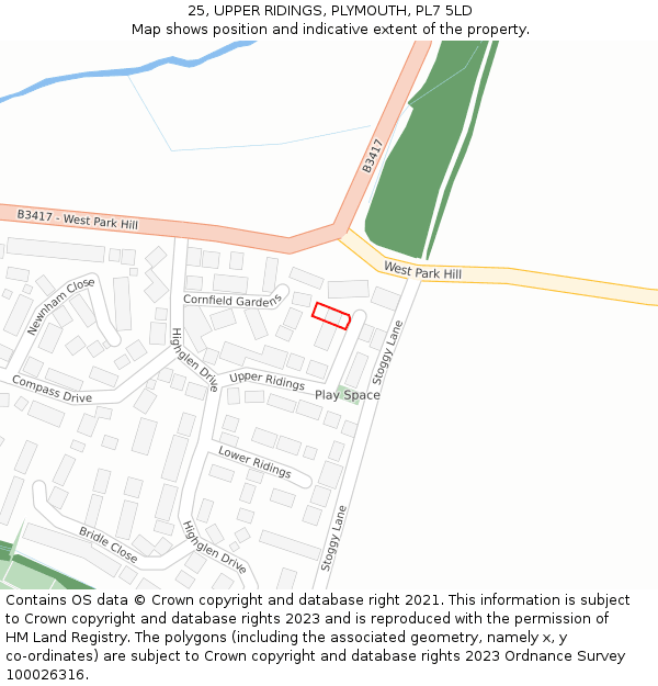 25, UPPER RIDINGS, PLYMOUTH, PL7 5LD: Location map and indicative extent of plot