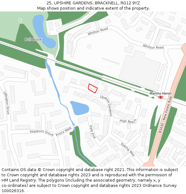 25, UPSHIRE GARDENS, BRACKNELL, RG12 9YZ: Location map and indicative extent of plot