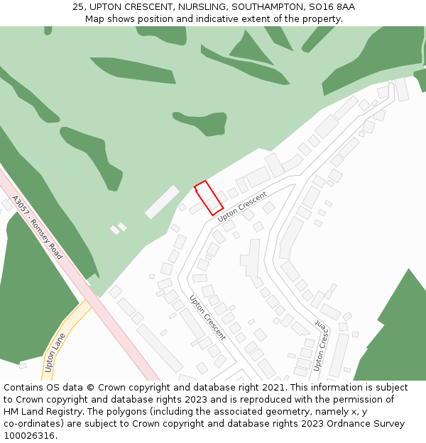 25, UPTON CRESCENT, NURSLING, SOUTHAMPTON, SO16 8AA: Location map and indicative extent of plot