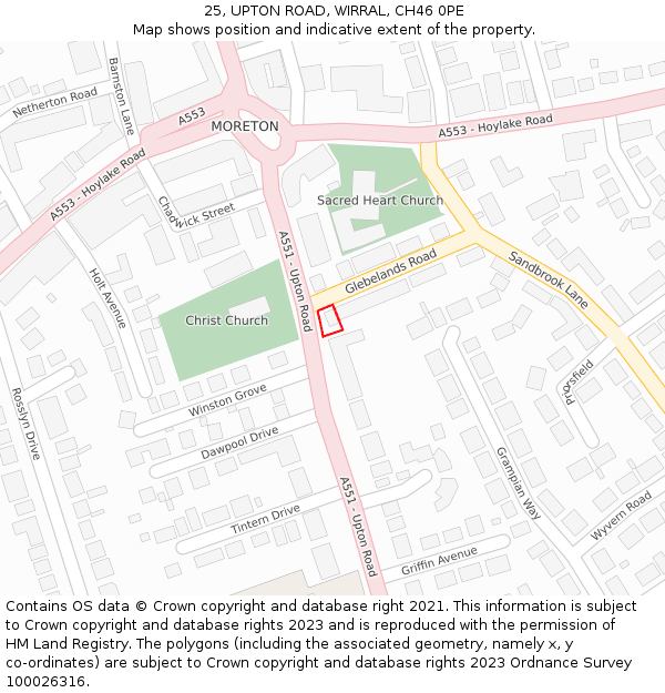 25, UPTON ROAD, WIRRAL, CH46 0PE: Location map and indicative extent of plot