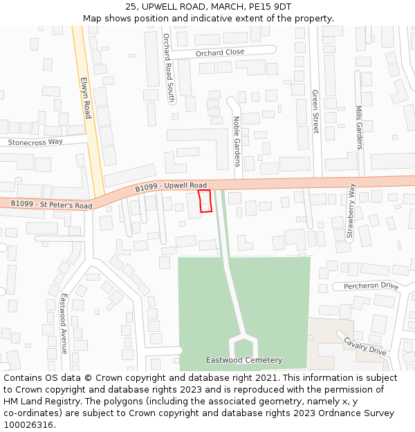 25, UPWELL ROAD, MARCH, PE15 9DT: Location map and indicative extent of plot