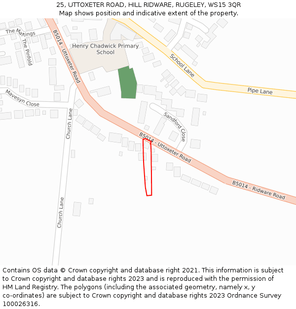 25, UTTOXETER ROAD, HILL RIDWARE, RUGELEY, WS15 3QR: Location map and indicative extent of plot