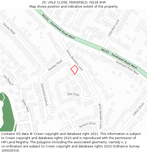 25, VALE CLOSE, MANSFIELD, NG18 4HR: Location map and indicative extent of plot