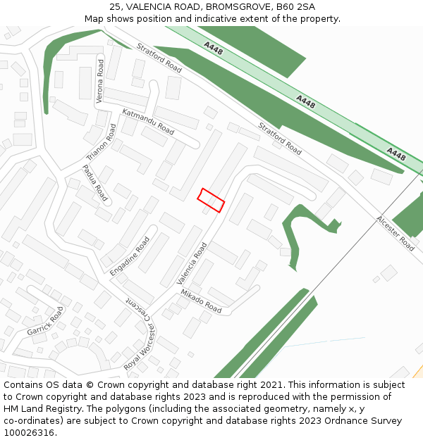 25, VALENCIA ROAD, BROMSGROVE, B60 2SA: Location map and indicative extent of plot