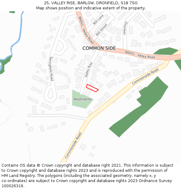 25, VALLEY RISE, BARLOW, DRONFIELD, S18 7SG: Location map and indicative extent of plot