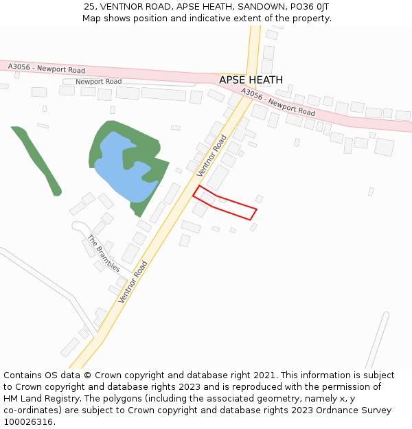 25, VENTNOR ROAD, APSE HEATH, SANDOWN, PO36 0JT: Location map and indicative extent of plot