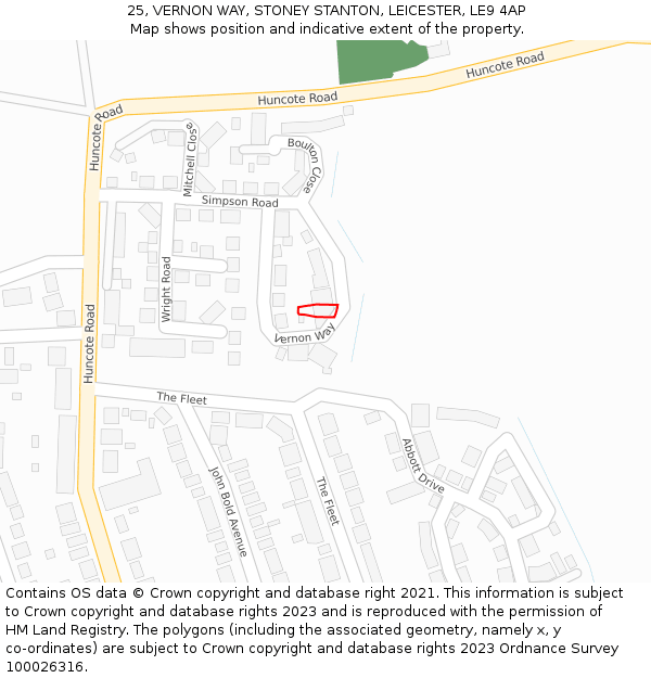 25, VERNON WAY, STONEY STANTON, LEICESTER, LE9 4AP: Location map and indicative extent of plot