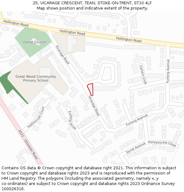 25, VICARAGE CRESCENT, TEAN, STOKE-ON-TRENT, ST10 4LF: Location map and indicative extent of plot