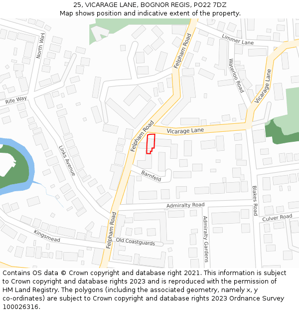 25, VICARAGE LANE, BOGNOR REGIS, PO22 7DZ: Location map and indicative extent of plot