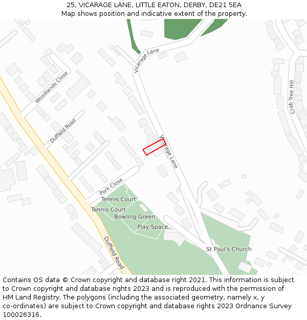 25, VICARAGE LANE, LITTLE EATON, DERBY, DE21 5EA: Location map and indicative extent of plot