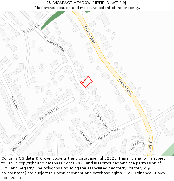 25, VICARAGE MEADOW, MIRFIELD, WF14 9JL: Location map and indicative extent of plot