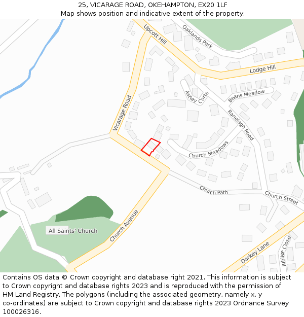 25, VICARAGE ROAD, OKEHAMPTON, EX20 1LF: Location map and indicative extent of plot