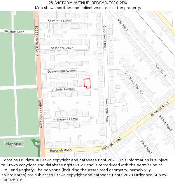 25, VICTORIA AVENUE, REDCAR, TS10 2DX: Location map and indicative extent of plot