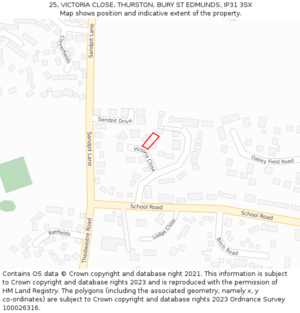 25, VICTORIA CLOSE, THURSTON, BURY ST EDMUNDS, IP31 3SX: Location map and indicative extent of plot