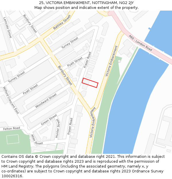 25, VICTORIA EMBANKMENT, NOTTINGHAM, NG2 2JY: Location map and indicative extent of plot