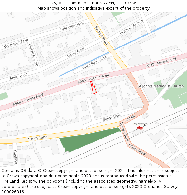 25, VICTORIA ROAD, PRESTATYN, LL19 7SW: Location map and indicative extent of plot