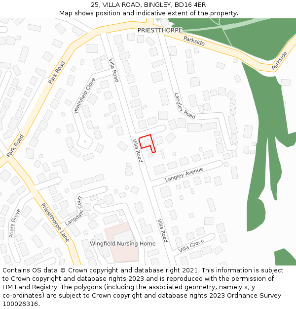 25, VILLA ROAD, BINGLEY, BD16 4ER: Location map and indicative extent of plot