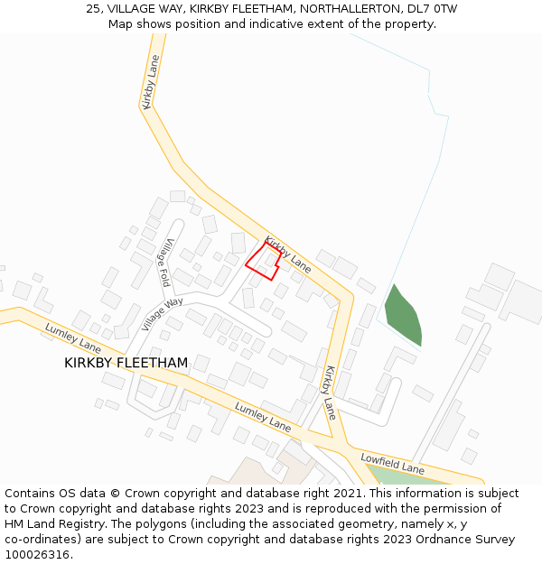 25, VILLAGE WAY, KIRKBY FLEETHAM, NORTHALLERTON, DL7 0TW: Location map and indicative extent of plot