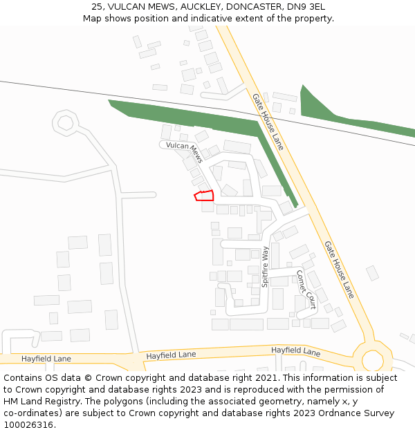 25, VULCAN MEWS, AUCKLEY, DONCASTER, DN9 3EL: Location map and indicative extent of plot